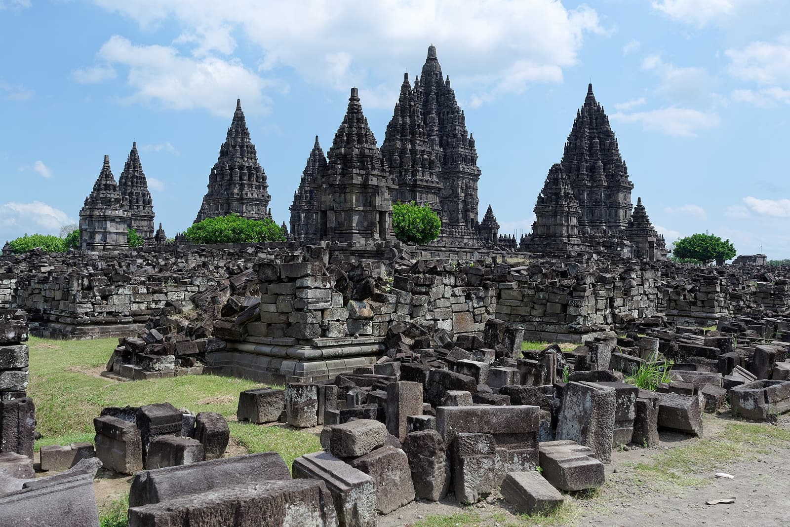 The stone towers of the Prambanan temple compound