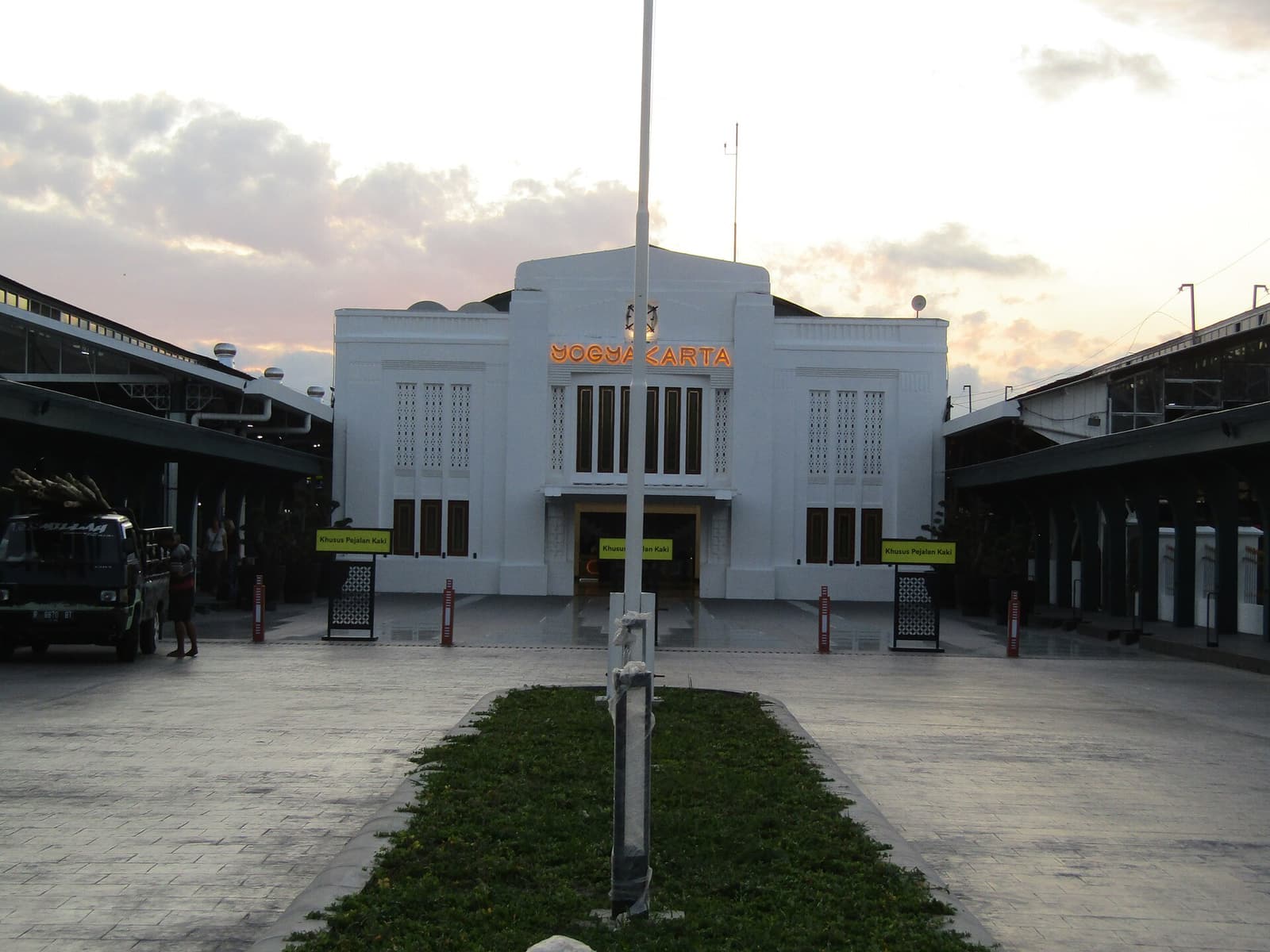 The white facade of Tugu railway station in Yogyakarta